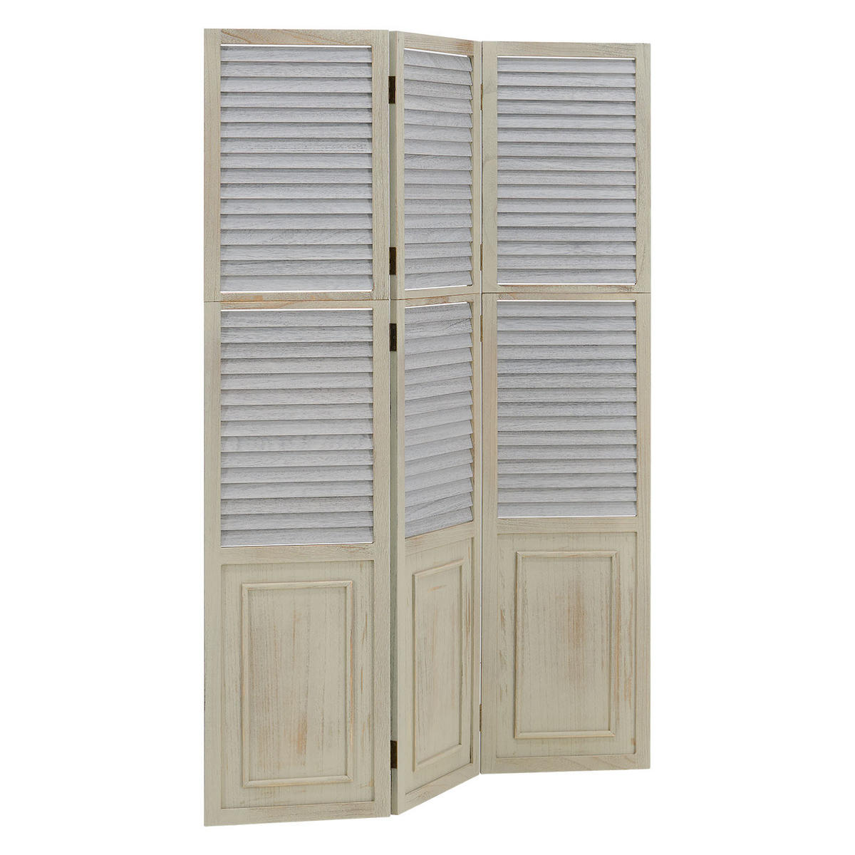 PARAVENT 3-tlg. 120/170 cm Weiß shabby washed - Weiß, Holz (120/170/2cm) - Homestyle4u
