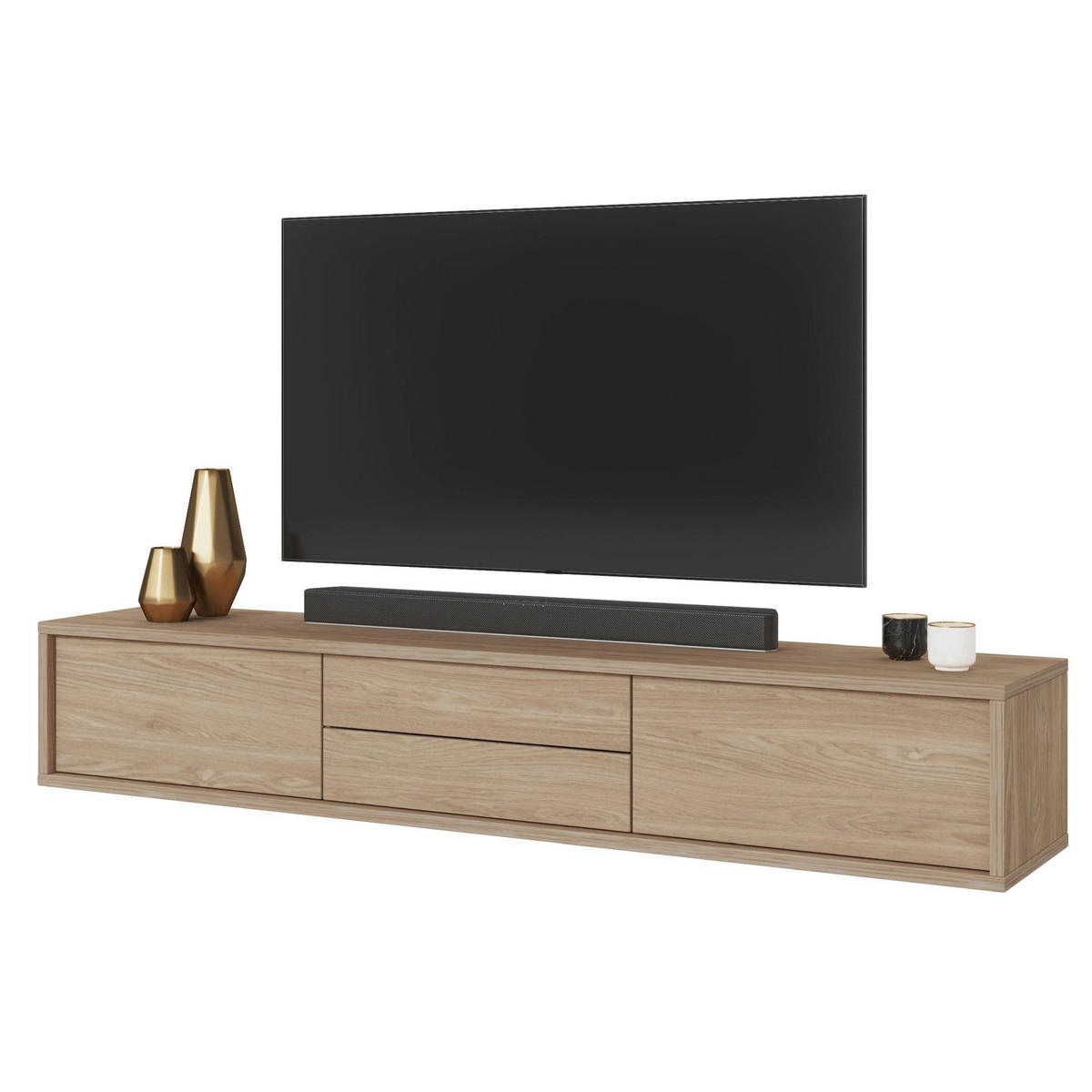 TV stolík Moddern dub so zásuvkami 180/32/36 cm - farba duba/béžová, kompozitné drevo (180/32/36cm) - Selsey