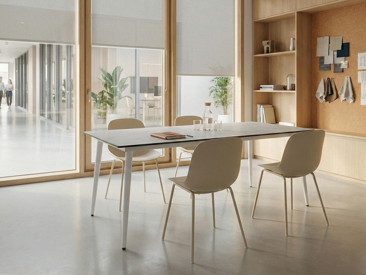 KONFERENZTISCH 90/180 cm Travertinoptik Tolentino - Beige, Kunststoff (180/90/75cm) - Beliani