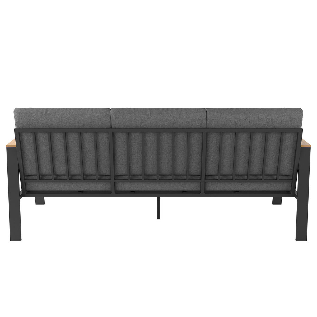 3-SITZER LOUNGESOFA - Aluminium / Polyester - Anthrazit - Anthrazit/Braun, Holz/Textil (191/74/75cm) - home24