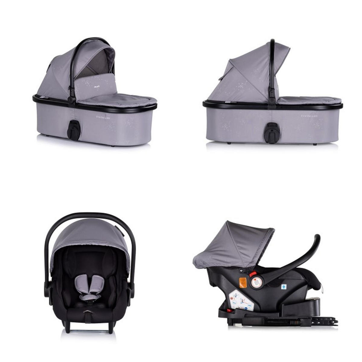 KOMBIKINDERWAGEN Marbella 3 in 1 grau Fußabdeckung Einlage i-Size Babyschale - Grau, Metall (90/63/108cm) - Chipolino