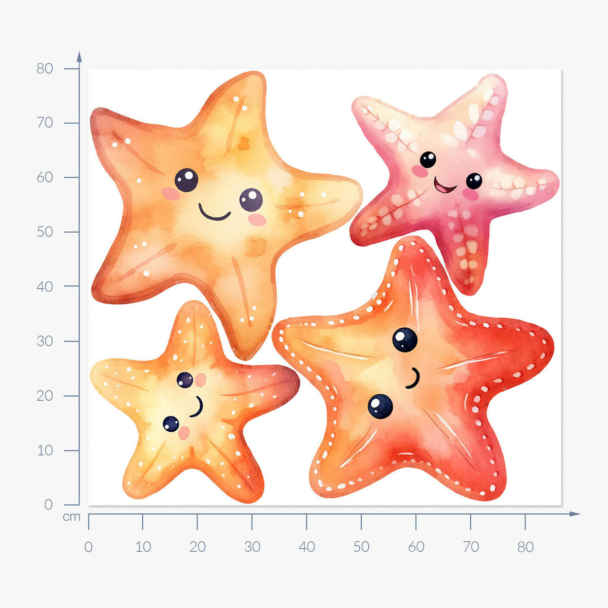 WANDAUFKLEBER 80x87cm - Lächelnder Seestern - Multicolor, Kunststoff (80/87/0.1cm) - Wallfluent