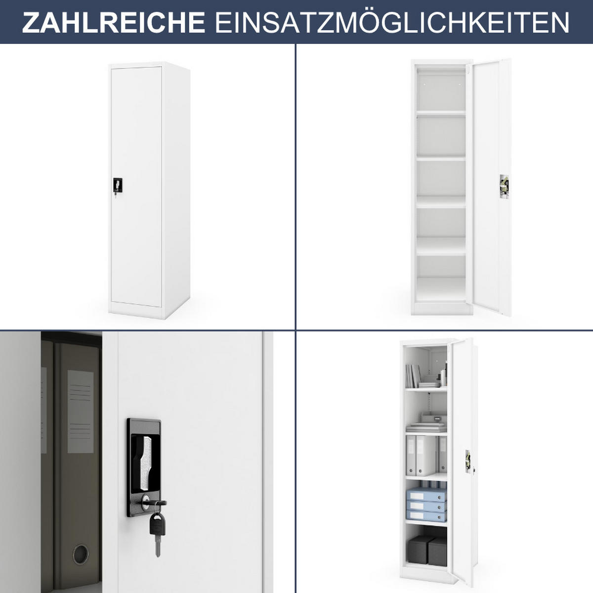 AKTENSCHRANK abschließbar KADO Flügeltüren 185x45x60cm Weiß - Weiß, Metall (45/185/60cm) - DELUKE