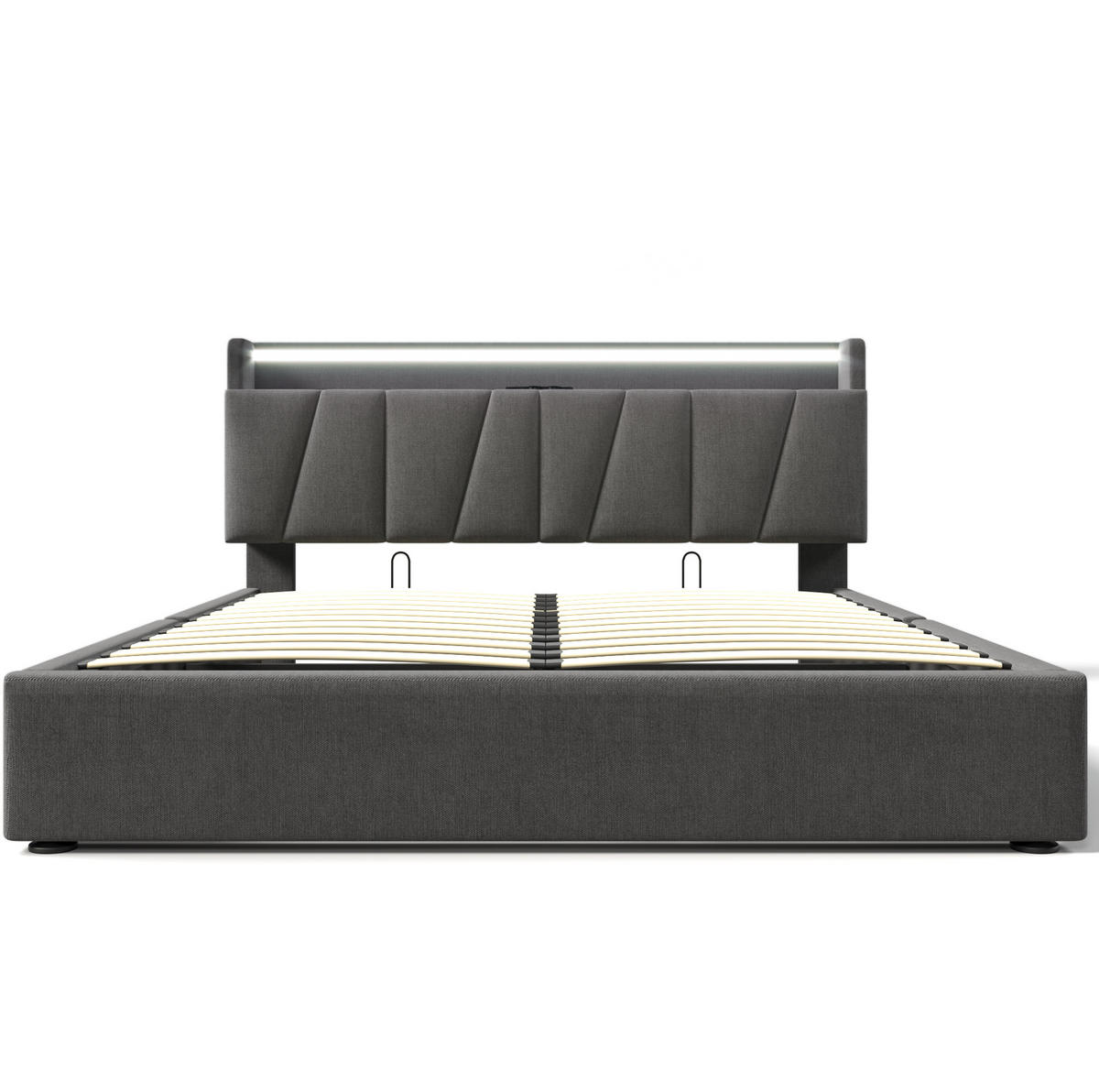 POLSTERBETT mit LED-Beleuchtung 160/200 cm mit Stauraum-Kopfteil & USB - Grau, Textil (160/200cm) - BEAOK