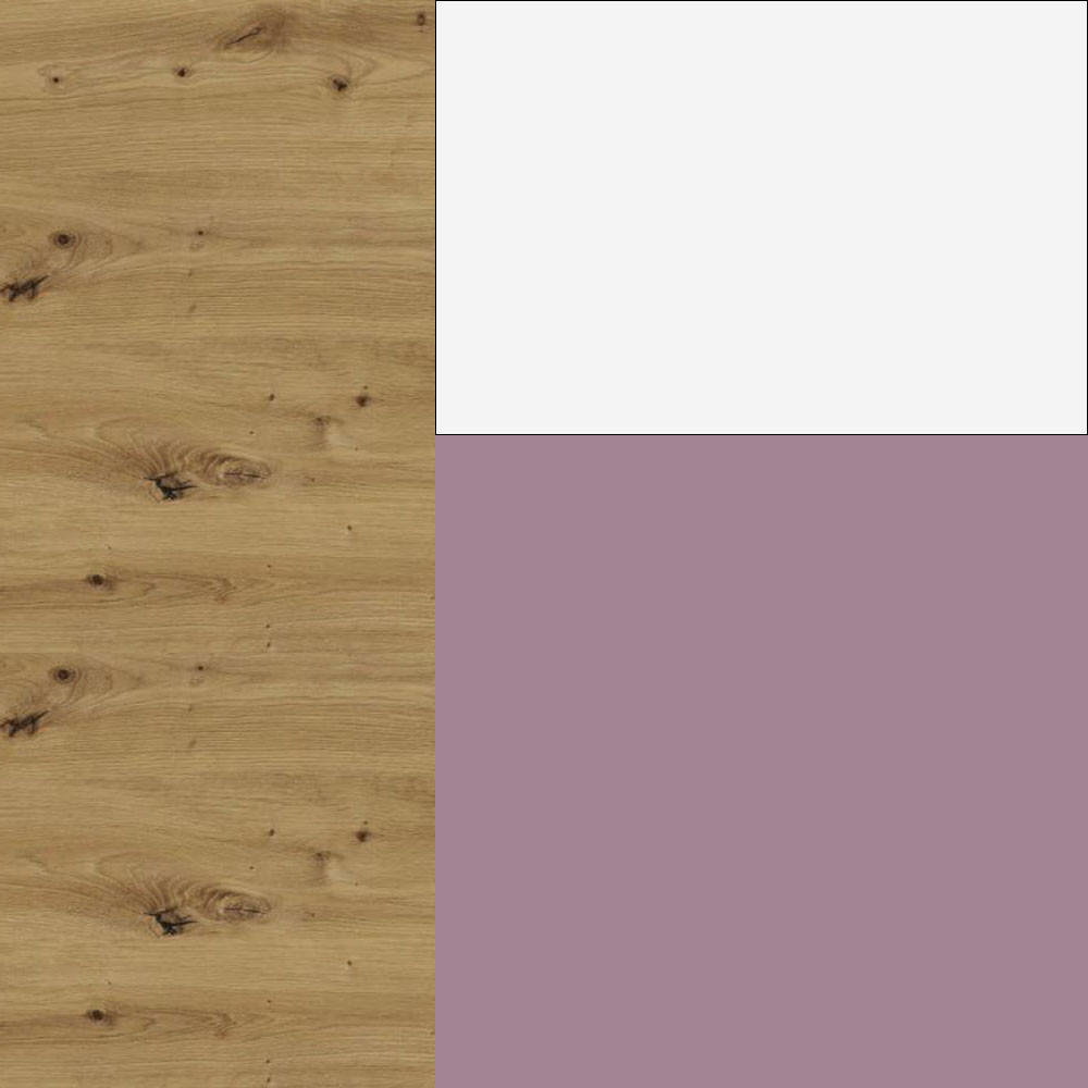 L-FORM KÜCHENZEILE Bari (16-tlg) Eiche Artisan / Pastellviolett - Signalweiß - Violett, Holzwerkstoff/Metall (347/243/202cm) - Feldmann-Wohnen