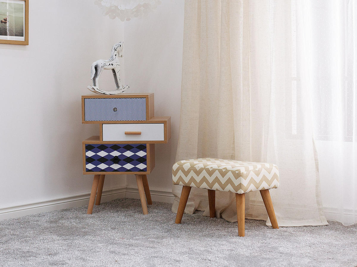 HOCKER Takoma 30/50/35 cm - Beige/Weiß, Naturmaterialien/Textil (50/35/30cm) - Beliani
