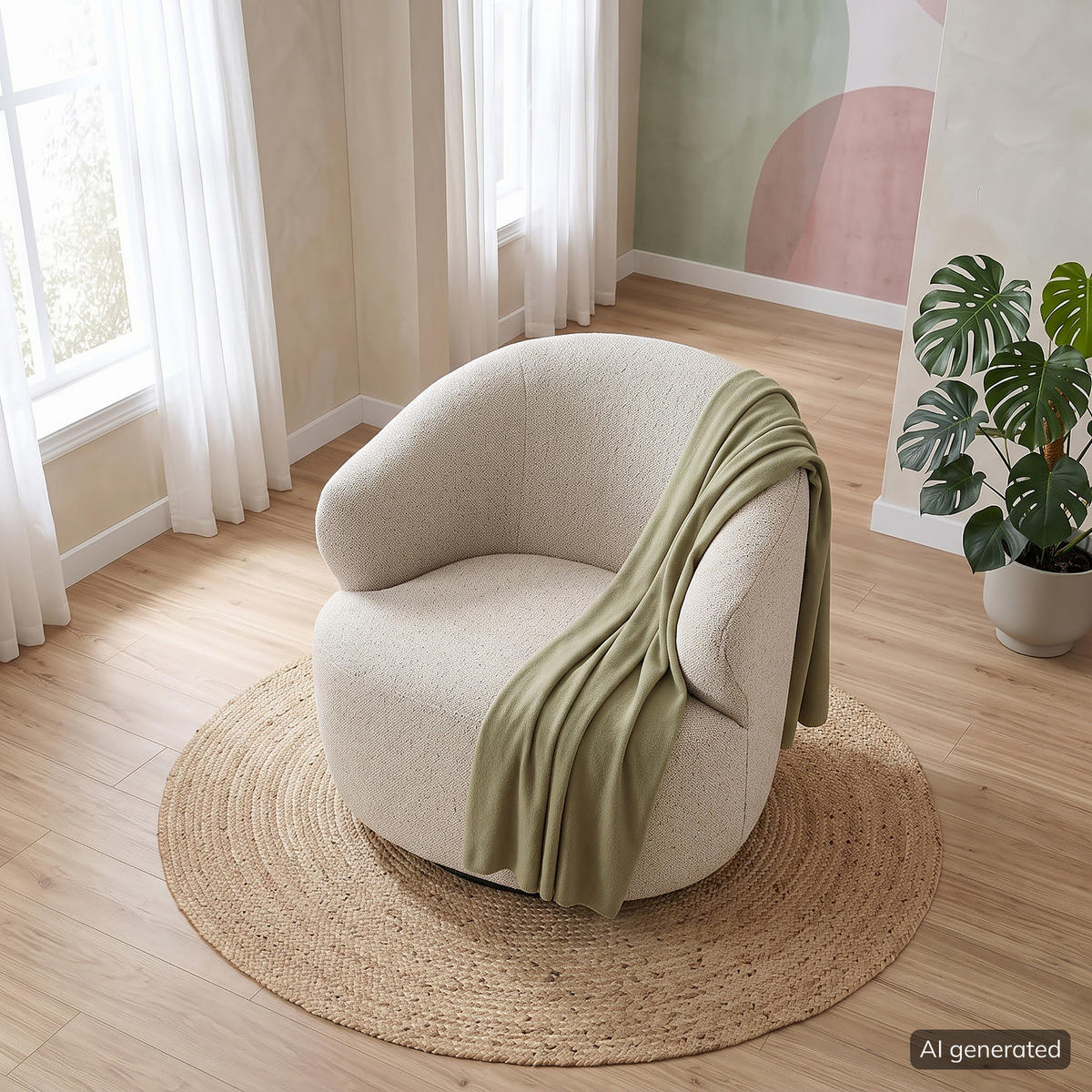 LOUNGESESSEL - Bouclé / Eisen - Beige / Schwarz - Beige/Schwarz, Holzwerkstoff/Textil (80/77/80cm) - home24