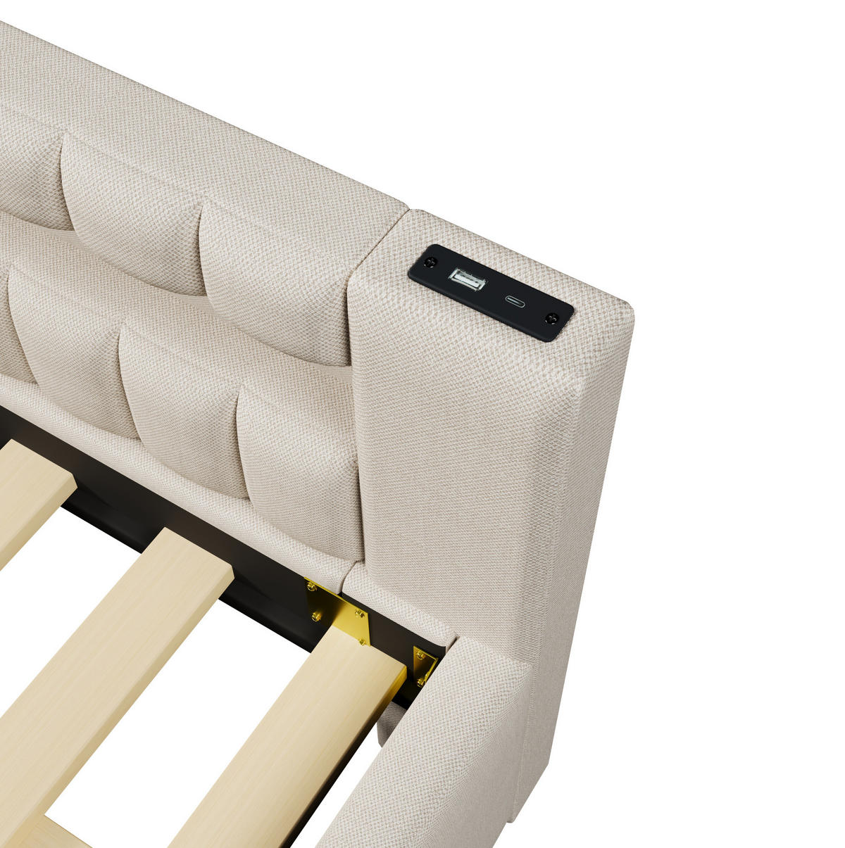 POLSTERBETT 140/200 cm Beige aus Leinen mit Ausziehbett und LED - Beige, Textil (140/200cm) - OKMYHOME