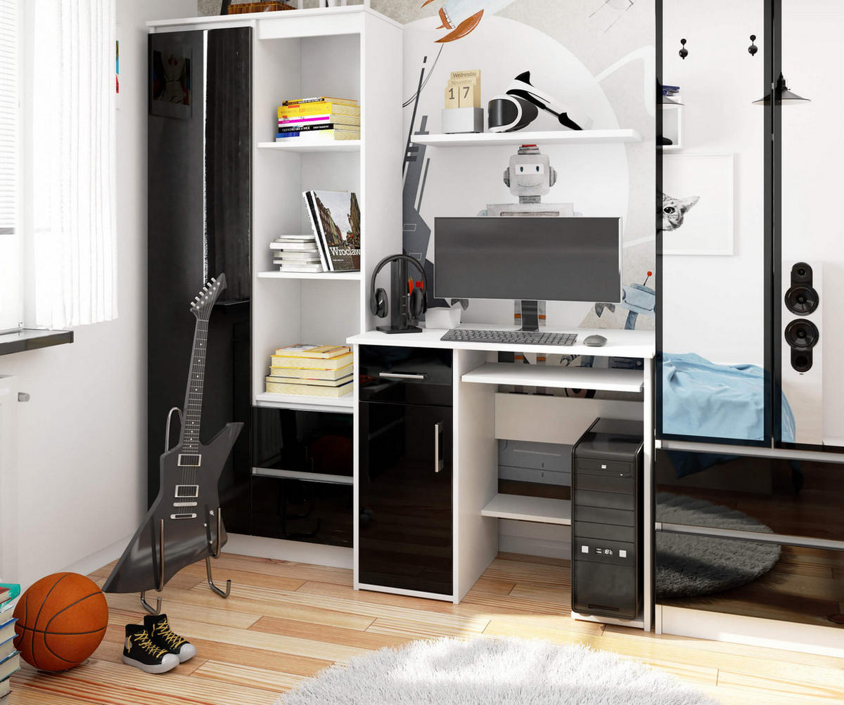 SCHREIBTISCH Weiß, Schwarz Glanz 74/90/50 - Schwarz Hochglanz/Weiß, Holzwerkstoff (50/90/74cm) - RAUMHIRSCH FURNITURE