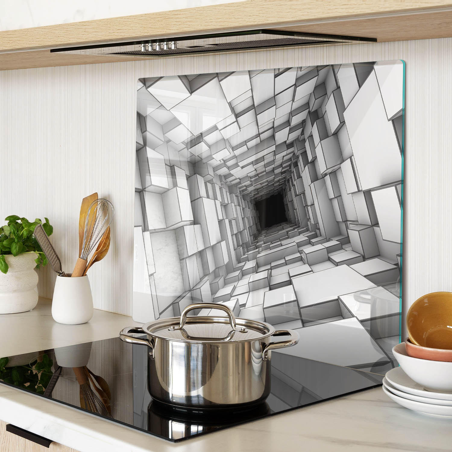 GLASPLATTE 60x52 cm Würfel - Beige/Braun, Glas (60/0.4/52cm) - TULUP