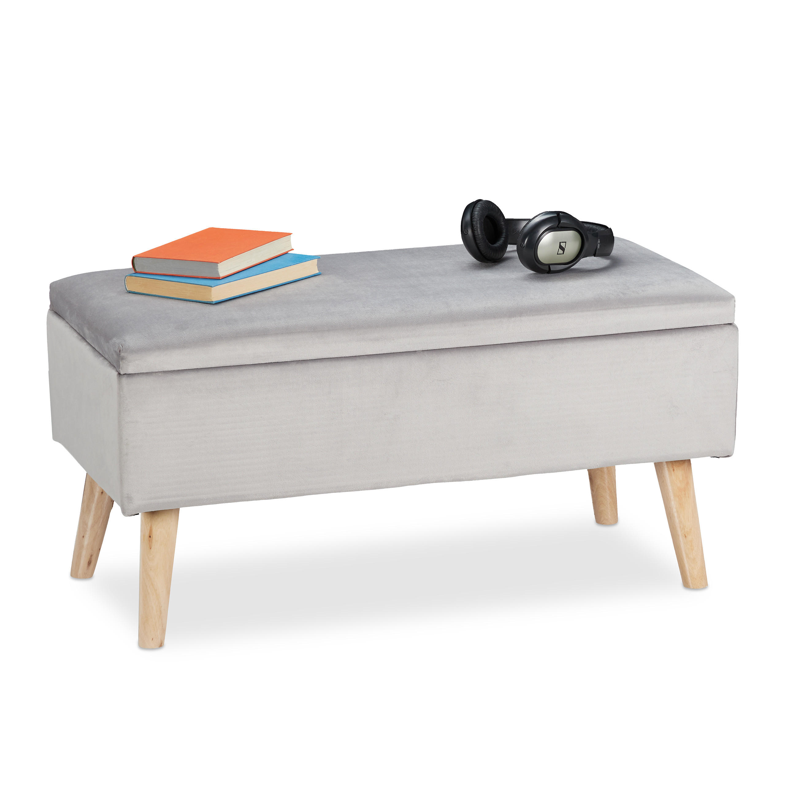SITZBANK - Grau, Holz/Holzwerkstoff (80/41/40cm) - Relaxdays