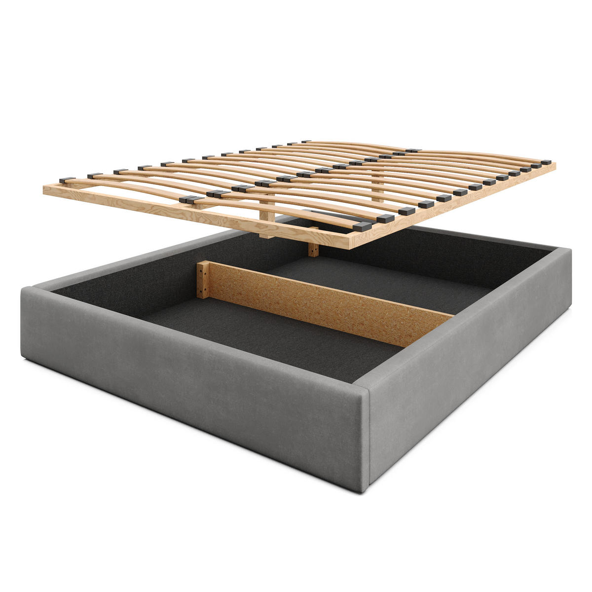 POLSTERBETT 160x200cm Bett mit Stauraum Lattenrost Grau - Grau, Holz/Holzwerkstoff (160/200cm) - Muralo