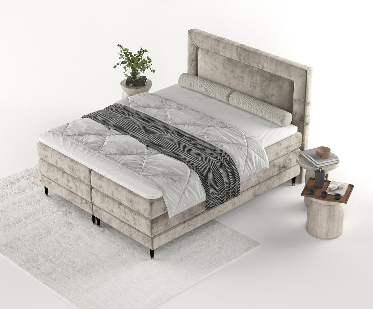 BOXSPRINGBETT Madame Beige 160/200 cm mit Matratzen und Topper - Beige/Schwarz, Holz/Holzwerkstoff (160/200cm) - Maison de Reve