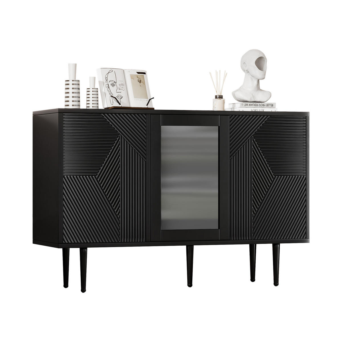 KOMMODE mit 3 Türen Black 120/38/79.5 cm - Schwarz, Holz (38/79.5/120cm) - Urban Meuble