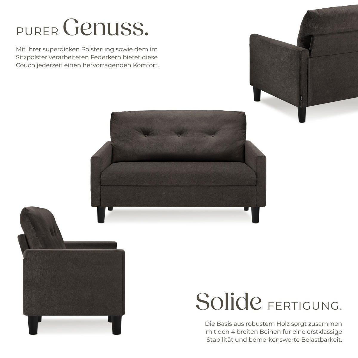 SOFA Viborg, 121,5 x 77 x 91 cm, grau - Braun/Grau, Kunststoff/Textil (121.5/91/77cm) - tectake
