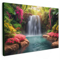 LEINWANDBILD Wasserfall - Natur - Pflanzen - Dschungel - Wasser XXL 150x100 cm - Grün, Textil (150/100cm) - MuchoWow