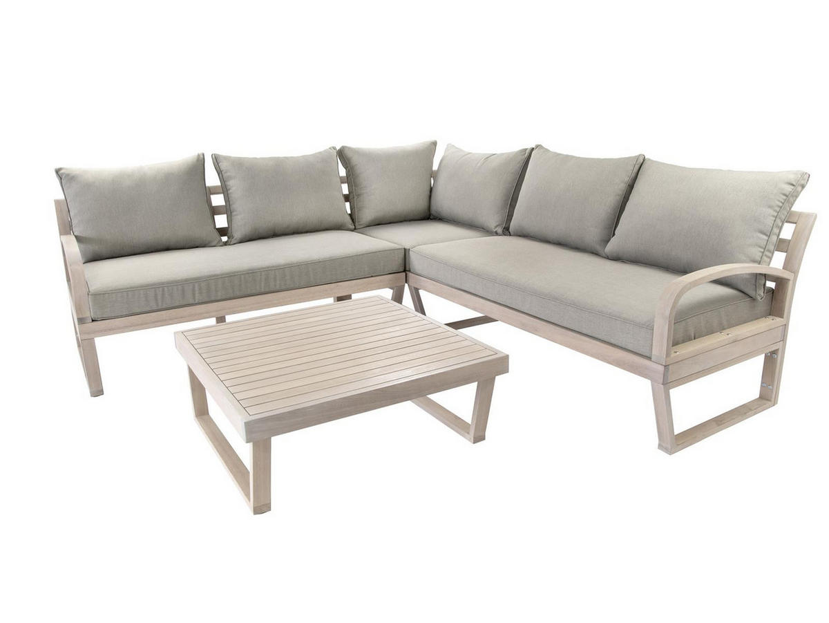 GARTEN-ECKLOUNGE Jura Grau Eukalyptus Holz FSC 100 - Braun, Kunststoff - Green Spirit