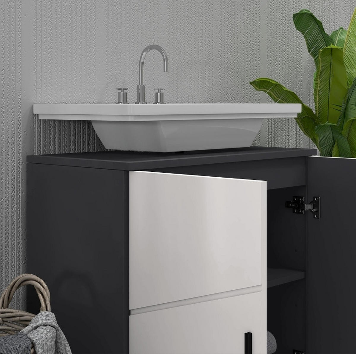 WASCHBECKENUNTERSCHRANK mit verstellbarem Regal 60 x 30 x 60 cm Grau - Grau, Holzwerkstoff (30/60/60cm) - Beauniv