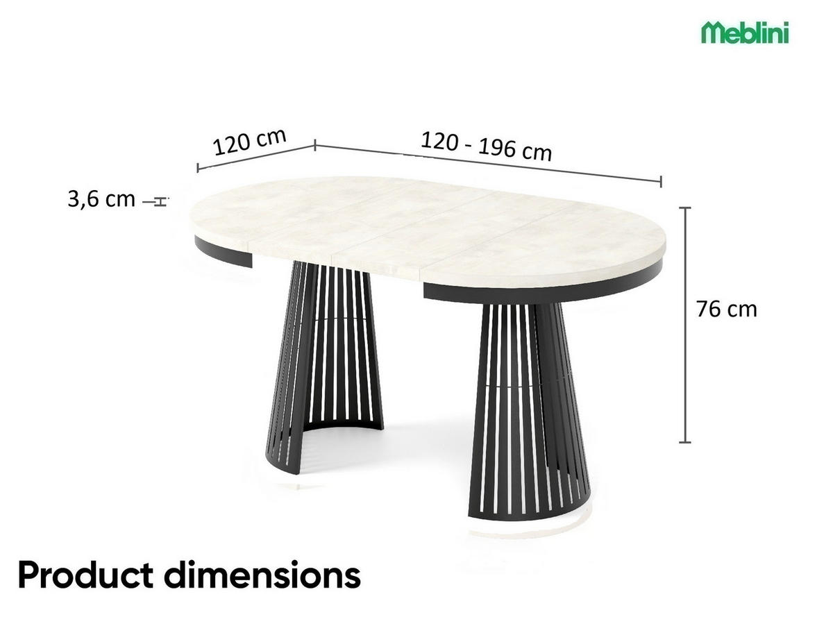 ESSTISCH Cone Bis - Creme/Schwarz, Holzwerkstoff/Metall (120/120/76cm) - Meblini