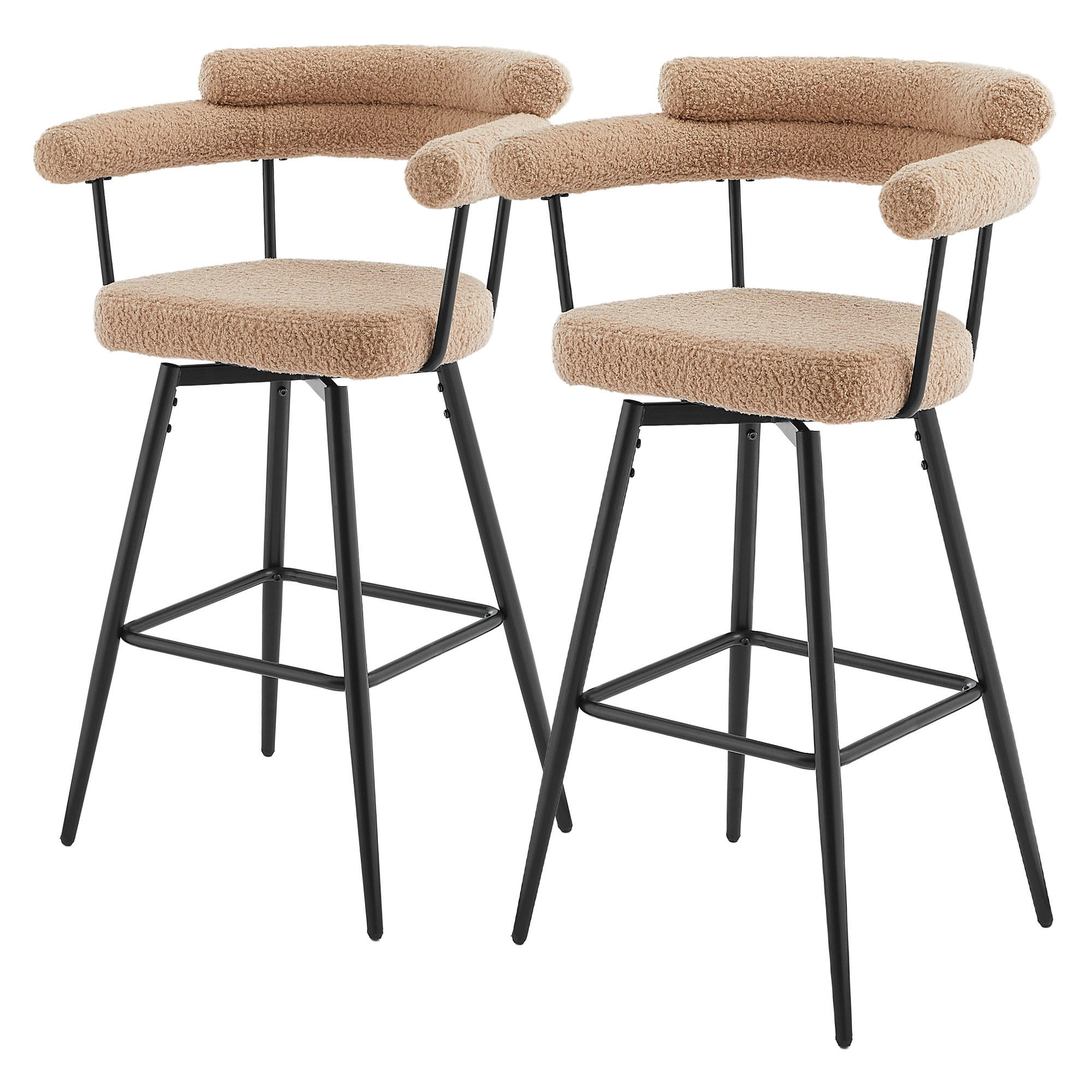 ML-DESIGN BAROVÁ ŽIDLE, sada 2 ks, otočná, hnědá s plyšovým potahem, výška 76 cm