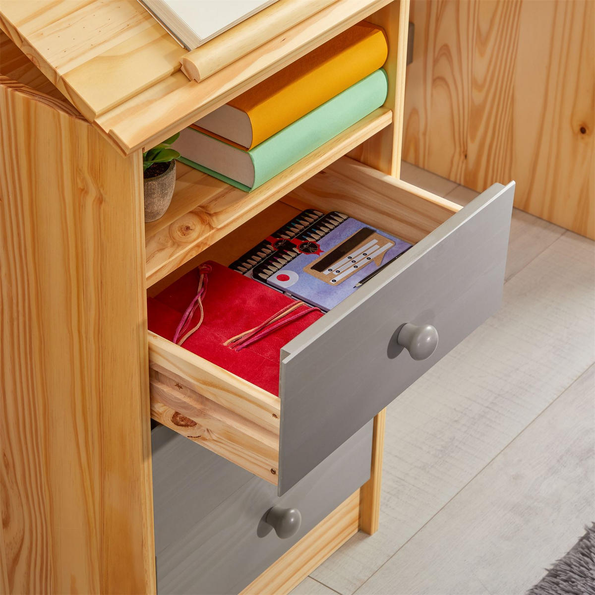 SCHREIBTISCH KEVIN - Naturfarben/Grau, Holz (115/73/60cm) - IDIMEX