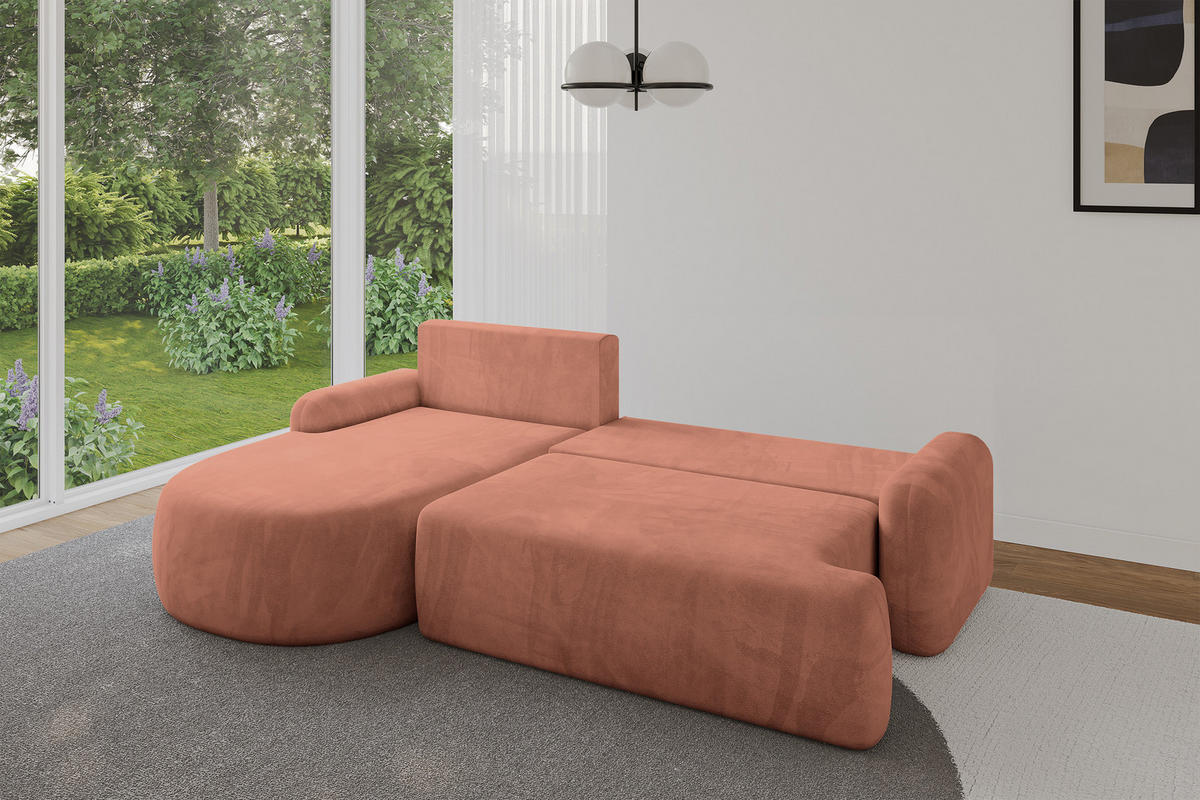 WOHNLANDSCHAFT mit Schlaffunktion und Bettkasten LIRA-L - 264x172x89 Apricot - Orange, Holzwerkstoff/Textil (264/172cm) - ALTDECOR