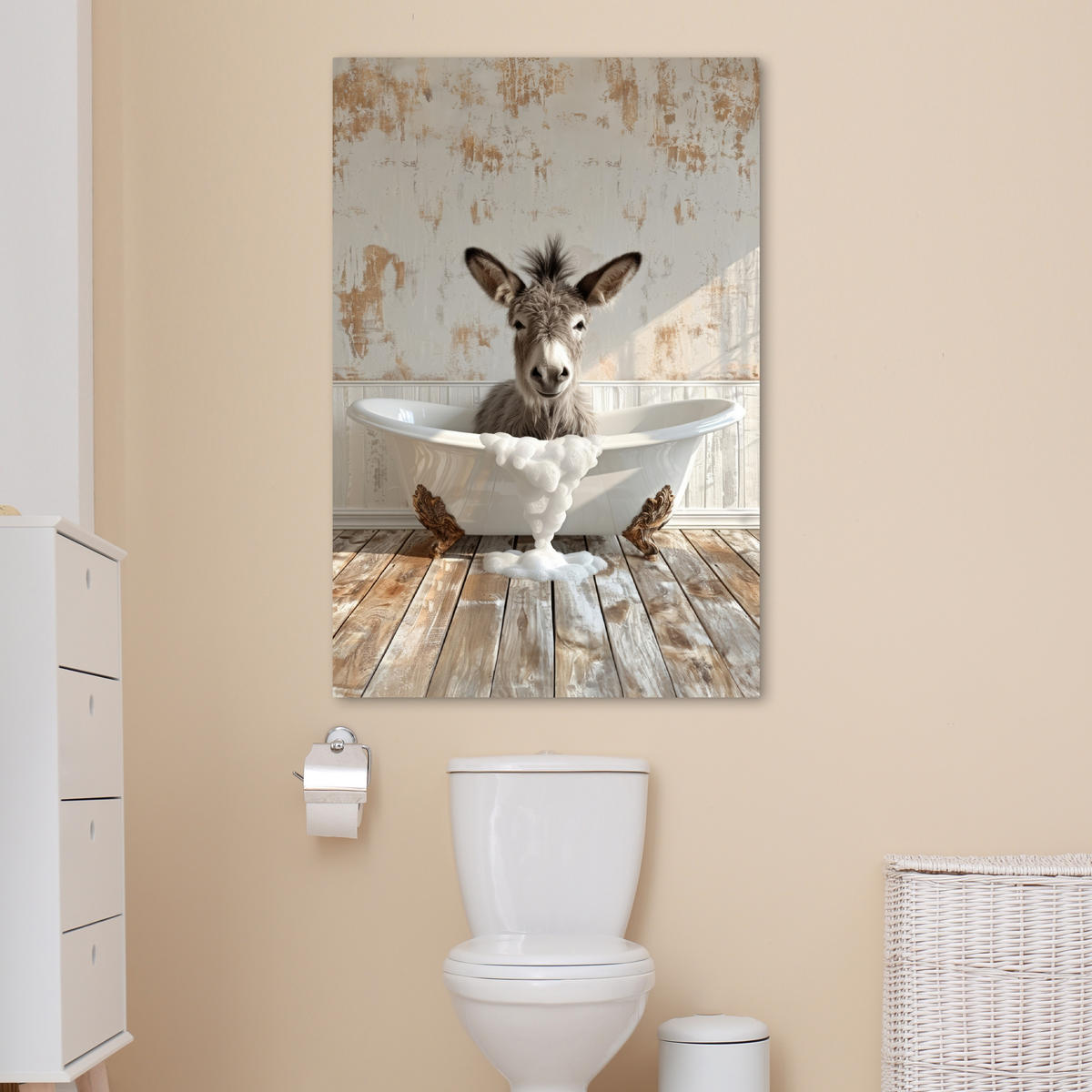 LEINWANDBILD Esel - Tiere - Badewanne - Schaumstoff 80x120 cm - Weiß, Textil (80/120cm) - MuchoWow