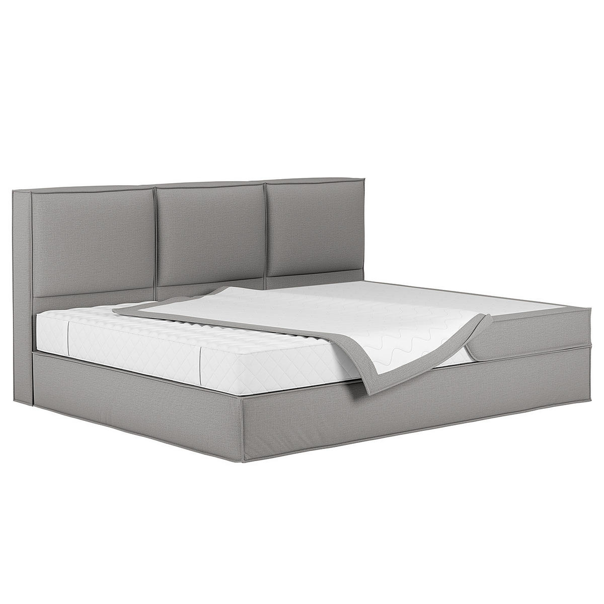 FAMILIENBETT - Boxspringbett, Flachgewebe - Grau, Textil (270/200cm) - home24