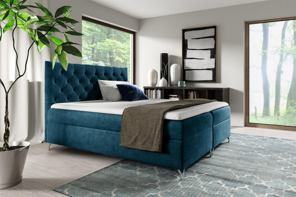 BOXBETT Ambre In überlänge - Blau, Holzwerkstoff/Textil (160/220cm) - Fun Möbel