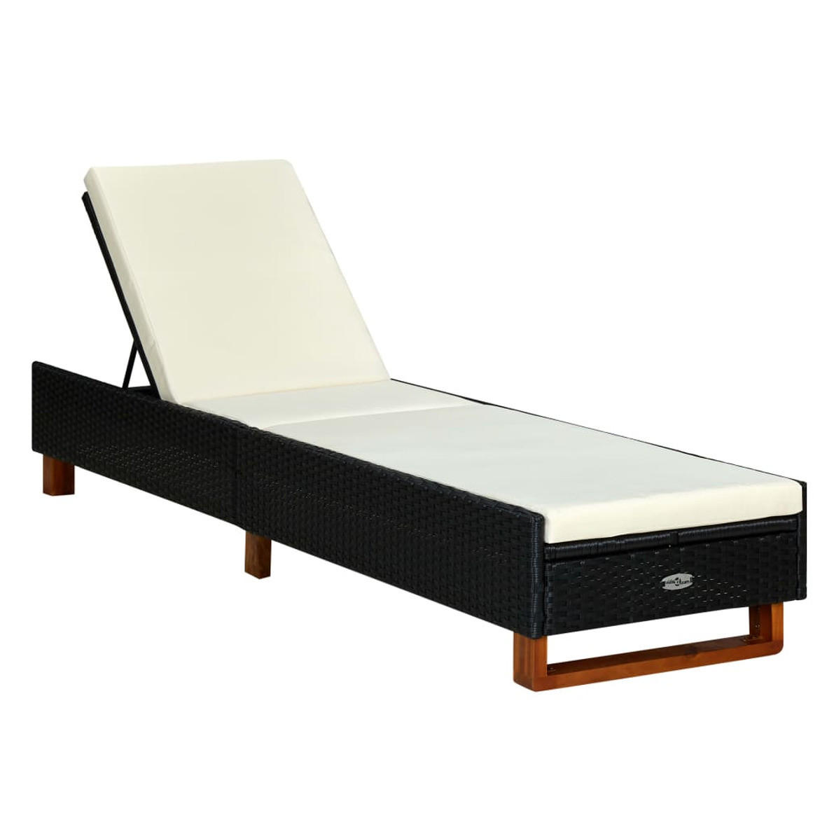 SONNENLIEGE MIT AUFLAGE POLY RATTAN SCHWARZ - Creme, Kunststoff/Textil (55/72.5/200cm) - vidaXL