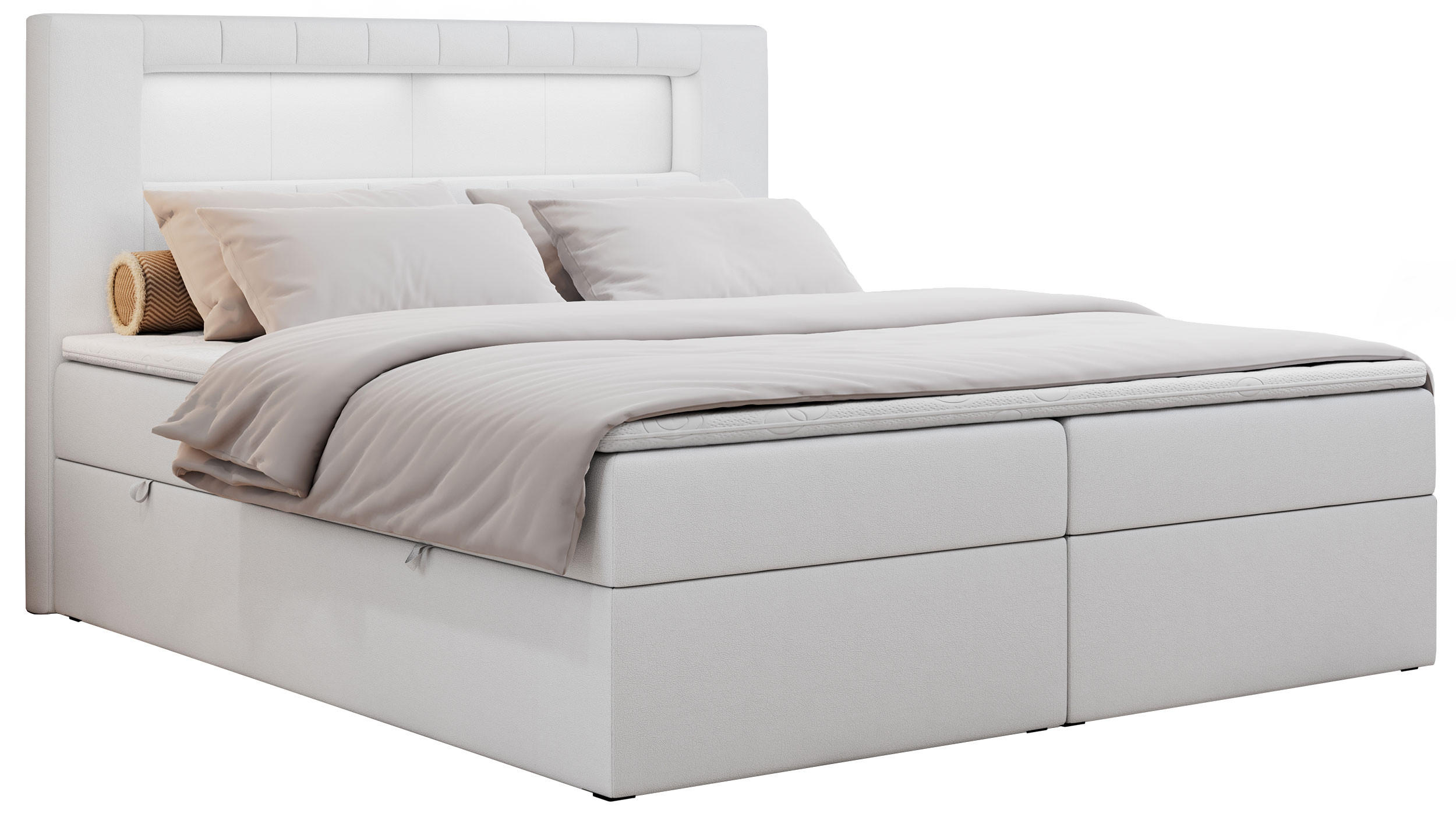 BOXBETT GOLD-5 LED 160/200 Weiß Kunstleder - H3 - Weiß, Holz/Textil (160/200cm) - MKS