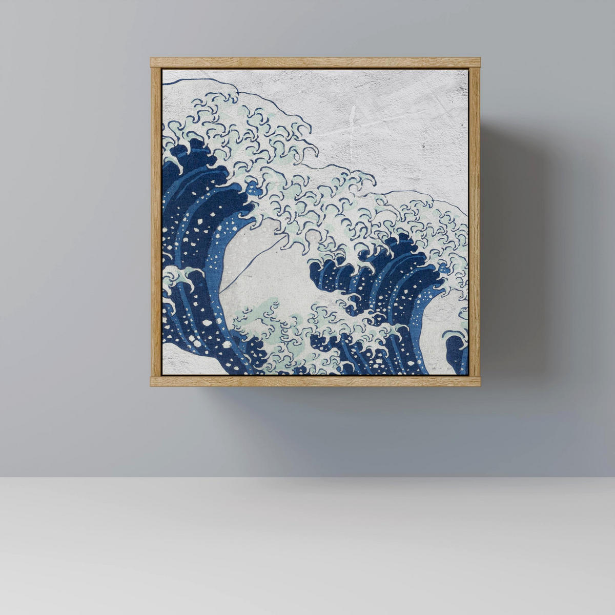SIDEBOARD THE GREAT WAVE AT KANAGAWA, Eichefarben, 57,5x42x75,5 cm, Goldfarbene Metallfüße - Eichefarben/Goldfarben, Holzwerkstoff/Metall (57.5/75.5/42cm) - SpaceRebels