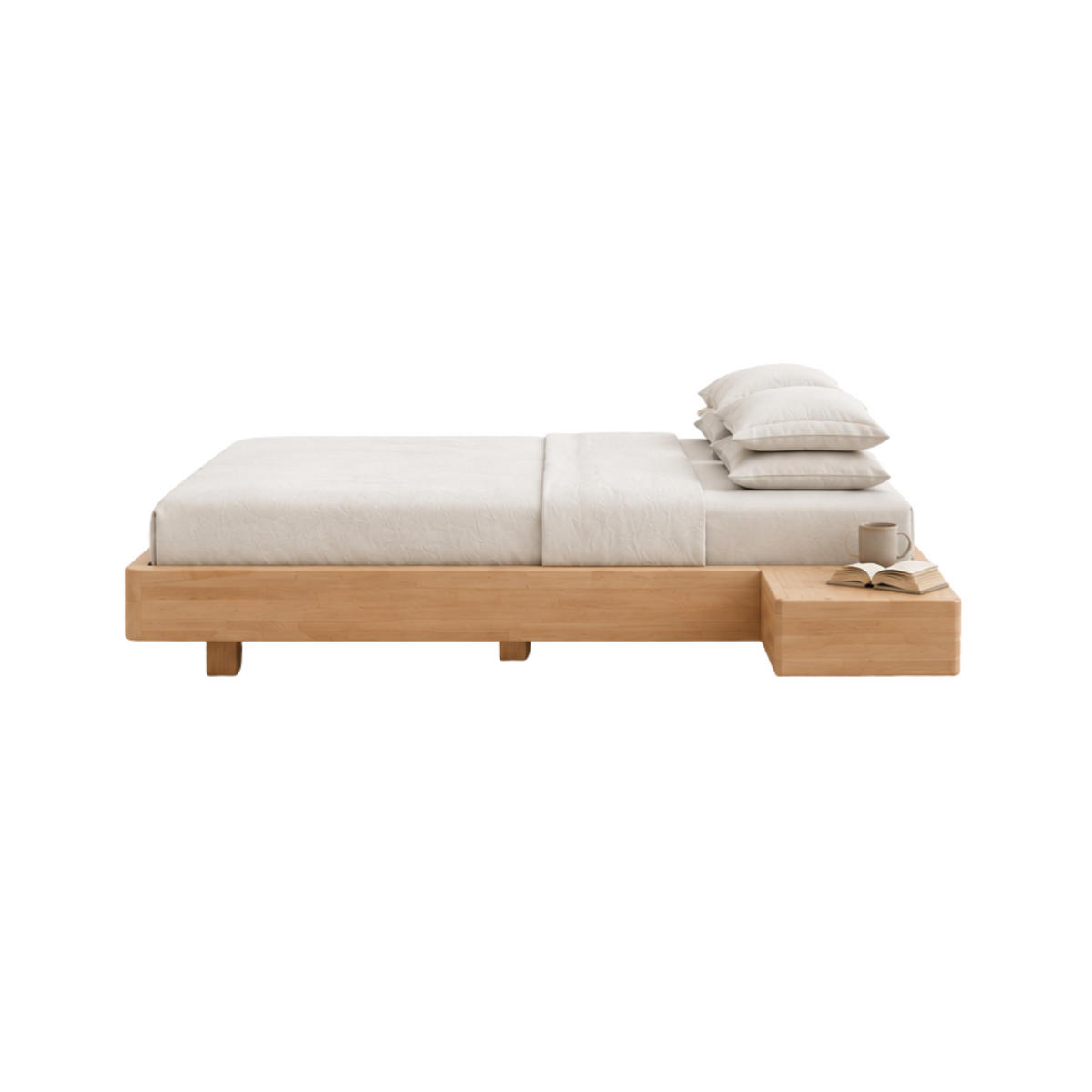 MASSIVHOLZBETT Lena Flat mit 2 Nachttischen, 180/200, Buche - lackiert, Naturfarben - Buchefarben, Holz/Buchenholz (180/200cm) - Visby