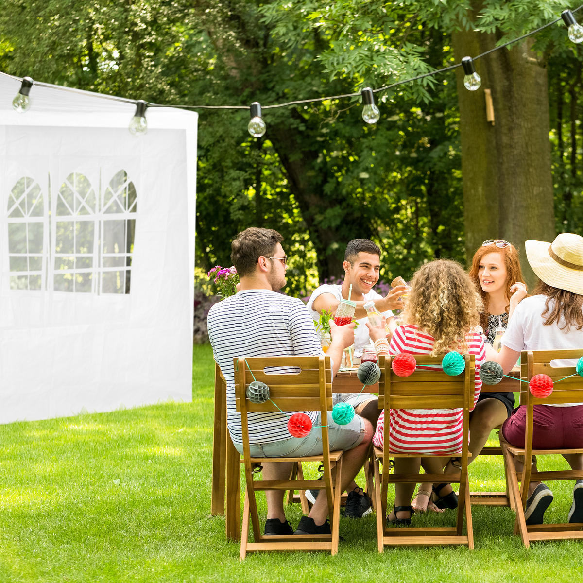 4XPAVILLON-SEITENWAND - Weiß, Kunststoff (300/200/0.1cm) - Relaxdays