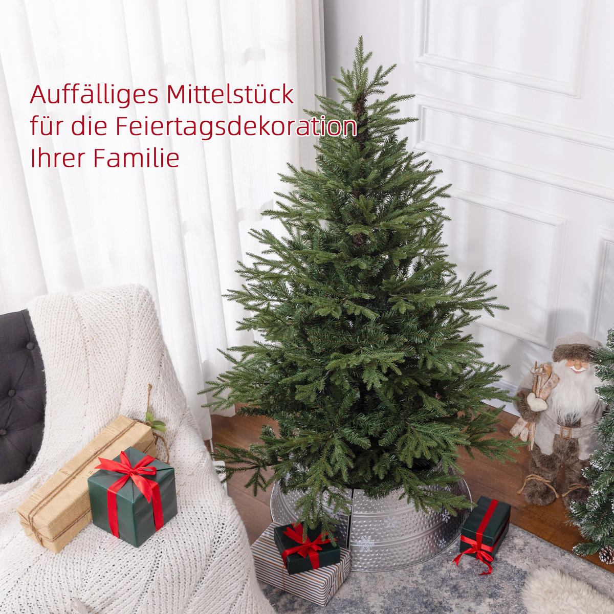 KÜNSTLICHER Weihnachtsbaum, 150 cm Christbaum mit 1724 Spitzen, Metallständer - Grün, Kunststoff (150cm) - HOMCOM