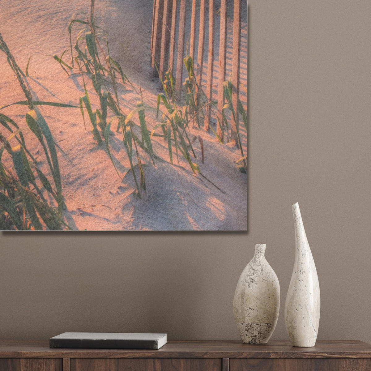 AKUSTIKPANEEL Strand - Meer - Düne - Sonnenuntergang - Landschaft 70x100 cm - Beige, Textil (70/0.9/100cm) - MuchoWow