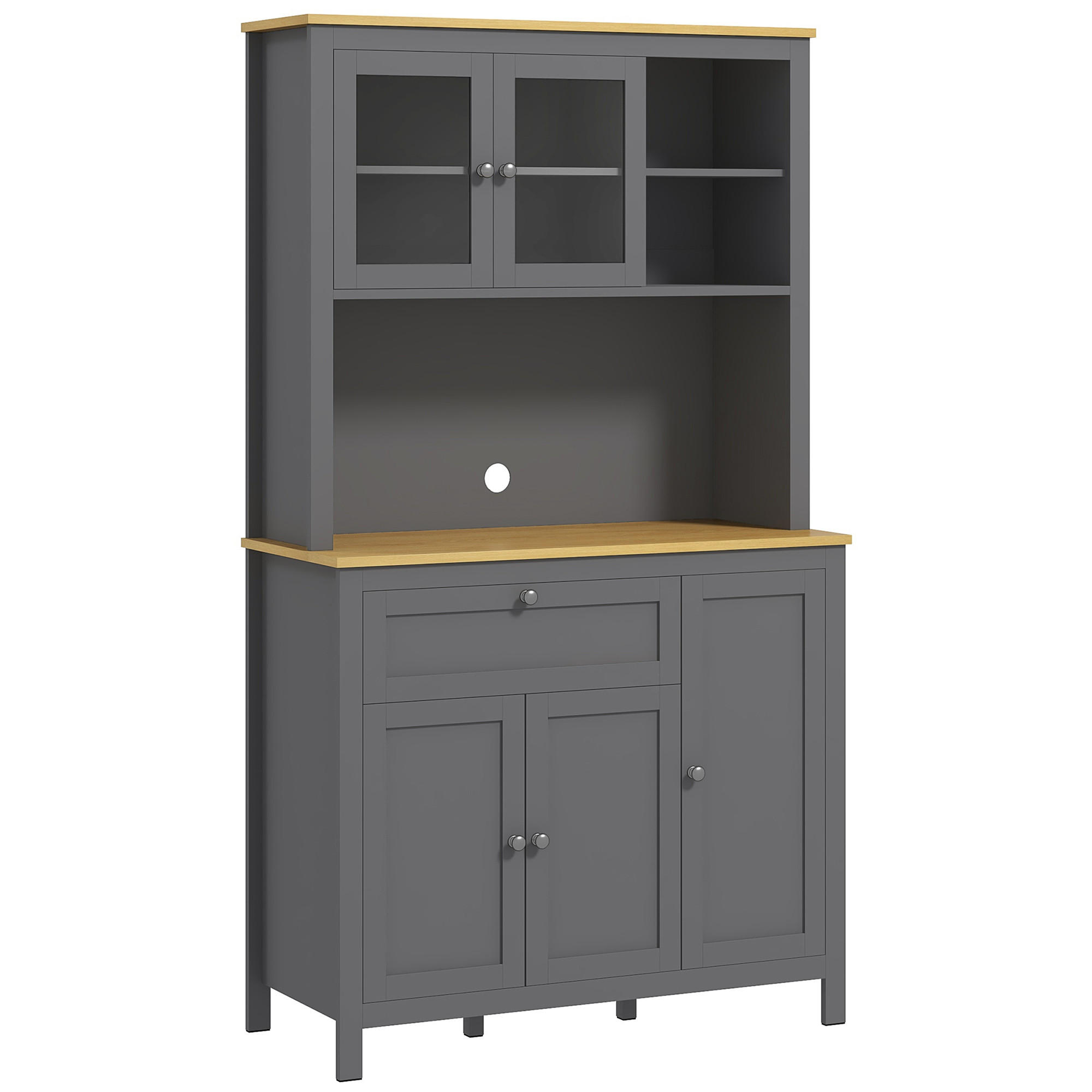 BUFFET DE-11110 2 Glastüren & Schublade mit Kabeldurchlass Grau - Grau, Holzwerkstoff (40/180/100cm) - ComfortXL