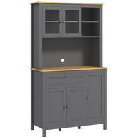 BUFFET DE-11110 2 Glastüren & Schublade mit Kabeldurchlass Grau - Grau, Holzwerkstoff (40/180/100cm) - ComfortXL