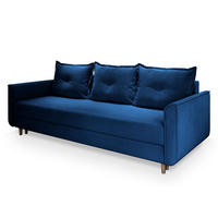 BETTSOFA NAPOL Blau Plüsch-Stoff mit Schlaffunktion - Blau, Textil (220/93/87cm) - MASSENO