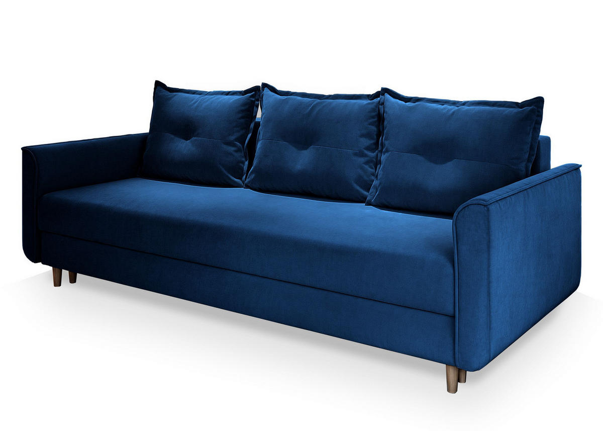 BETTSOFA NAPOL Blau Plüsch-Stoff mit Schlaffunktion - Blau, Textil (220/93/87cm) - MASSENO