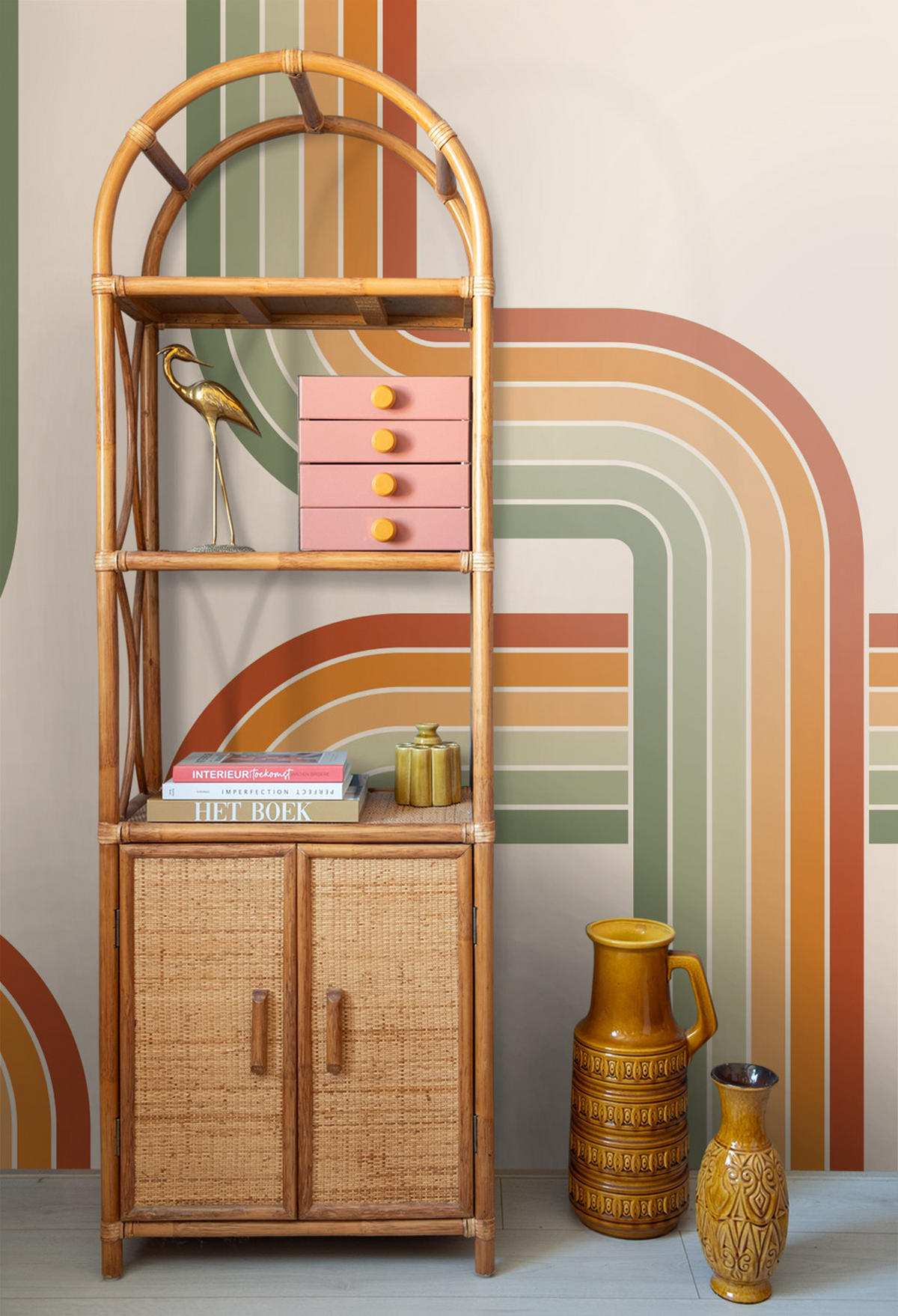 FOTOTAPETE Retro-Ornamente 3 x 2.79 m - Orange, Papier (300/279cm) - ESTAhome