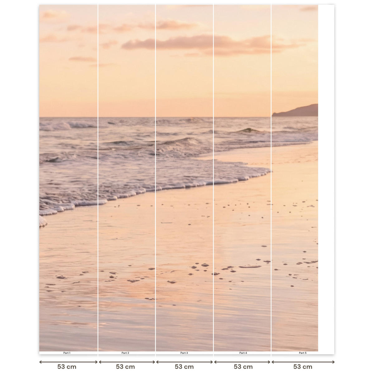 TAPETE - Strand - Brandung - Wolken - 260x300 cm - Hellrosa, Papier (260/300cm) - OnlyWow