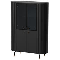 VITRINE Zalia mit Glastüren und Stauraum, im Retro-Stil, 112 cm, Schwarz - Schwarz, Holzwerkstoff (112/155/40cm) - Beautysofa