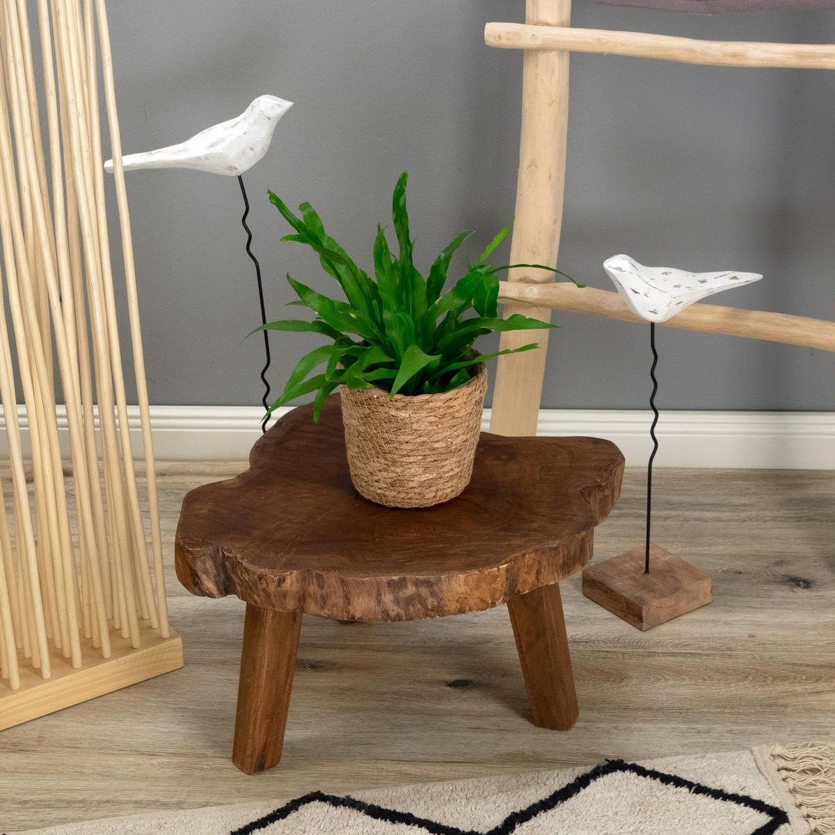 BLUMENHOCKER Slice Mahagoni Massivholz naturfarben - Naturfarben, Holz (35/45/25cm) - CREEDWOOD