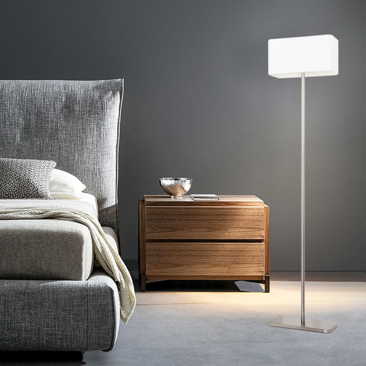 LED STEHLEUCHTE Nelson Silber Metall Textil - Silberfarben, Metall (36/16/154.6cm)