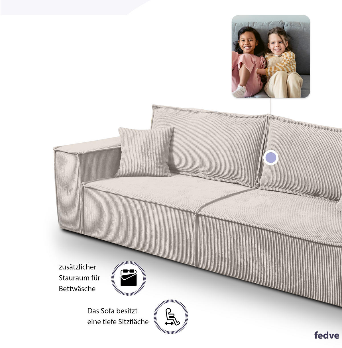 SCHLAFSOFA Sekwana Hellbeige (Poso 100) - Creme, Textil (255/85/105cm) - Fedve