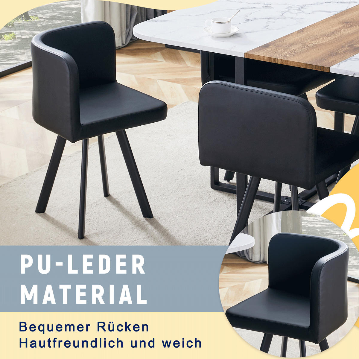 ESSGRUPPE DE-39497 ausziehbar, mit 4 Stühlen und Metallrahmen Weiß/Schwarz - Schwarz/Weiß, Holzwerkstoff (150/79/100cm) - ComfortXL