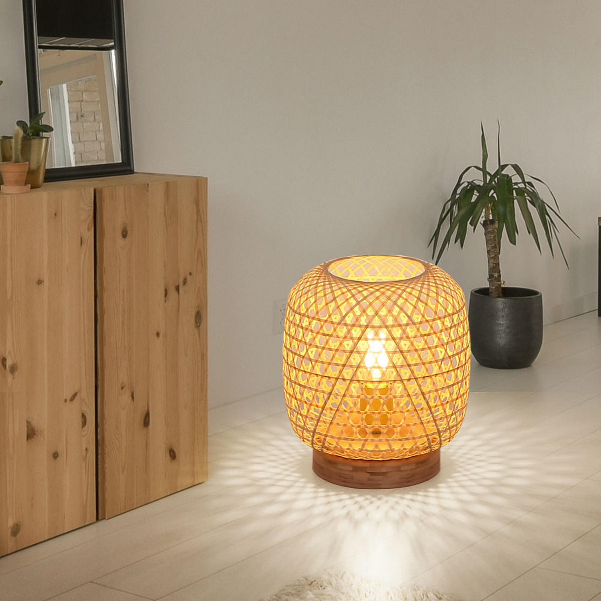 TISCHLEUCHTE Bambusgeflecht Braun - Braun, Holz (23.5/23.5/27cm) - Globo Lighting