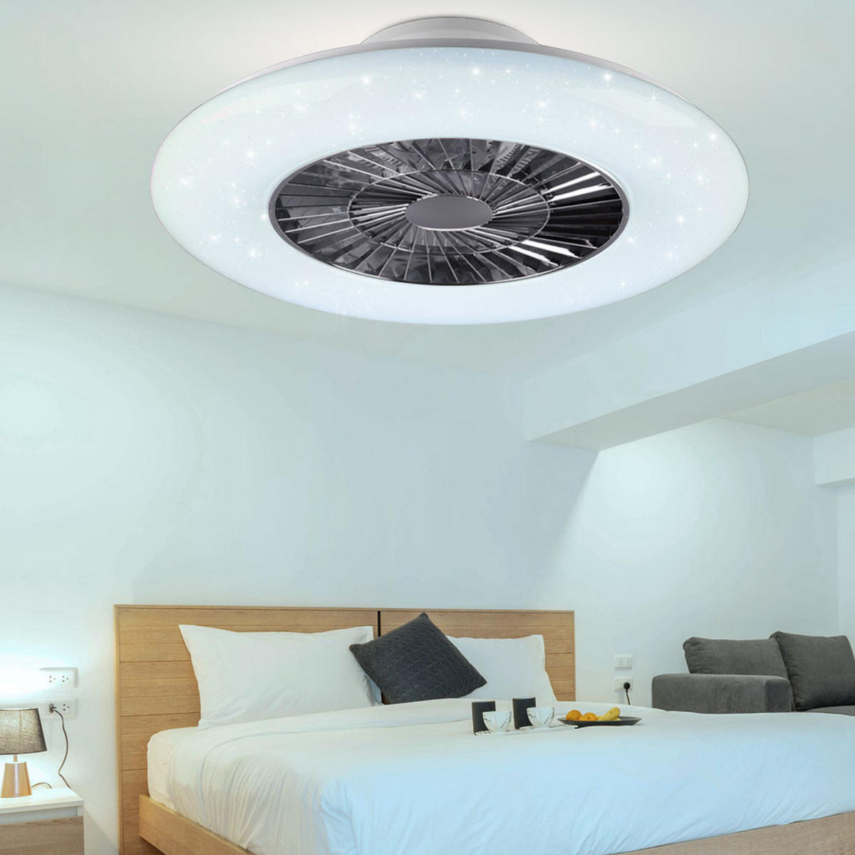 LED DECKENLEUCHTE Ventilator Weiß - Weiß, Metall (75/75/21cm)