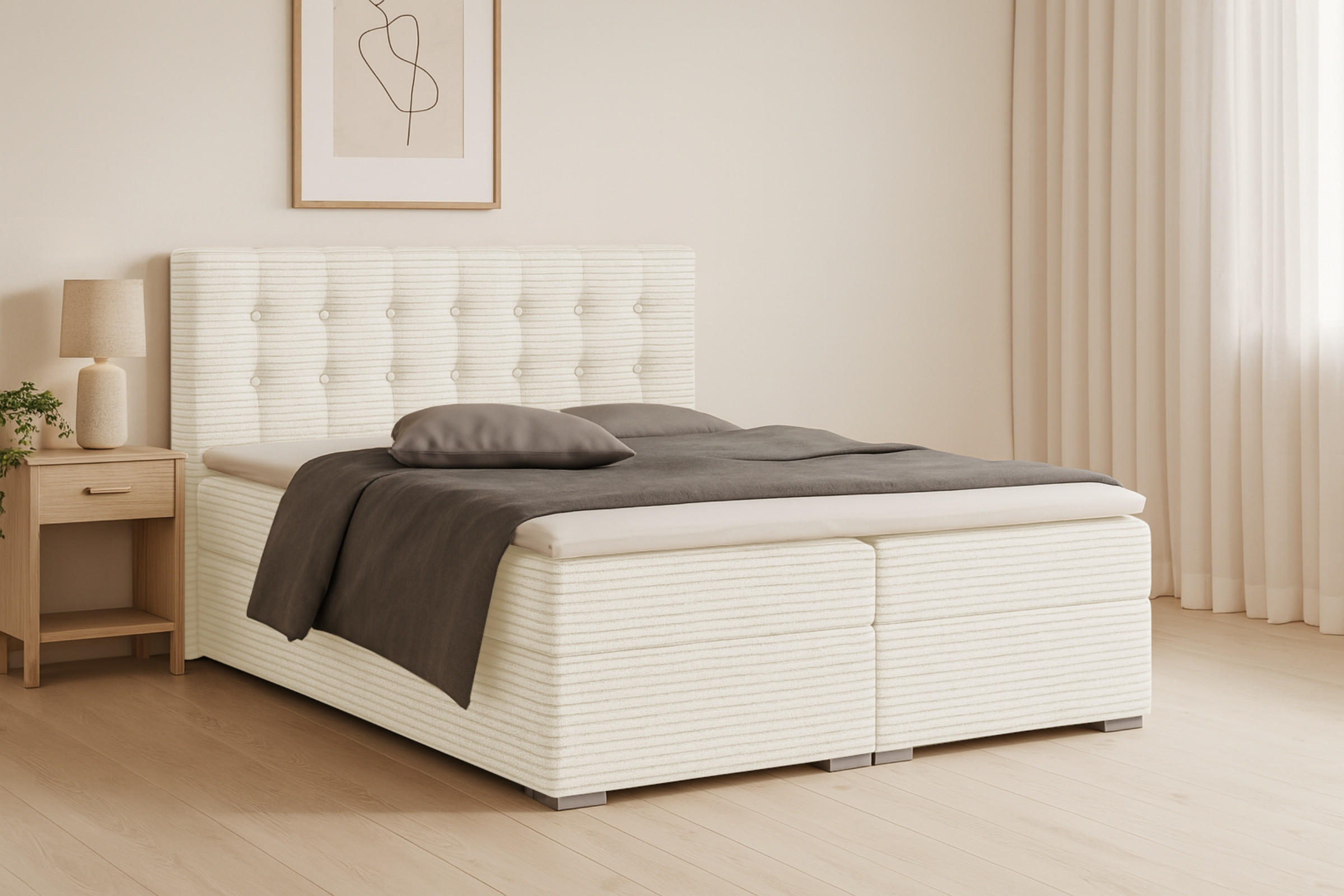 BOXBETT CYNTHIA 200/200 in Cord Creme H3 - Creme, Holz/Holzwerkstoff (200/200cm) - Deine Möbel 24